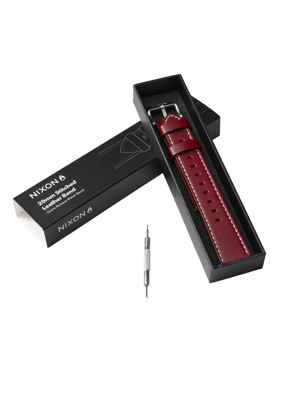 20mm Stitched Leather Band - Cranberry - Image 4