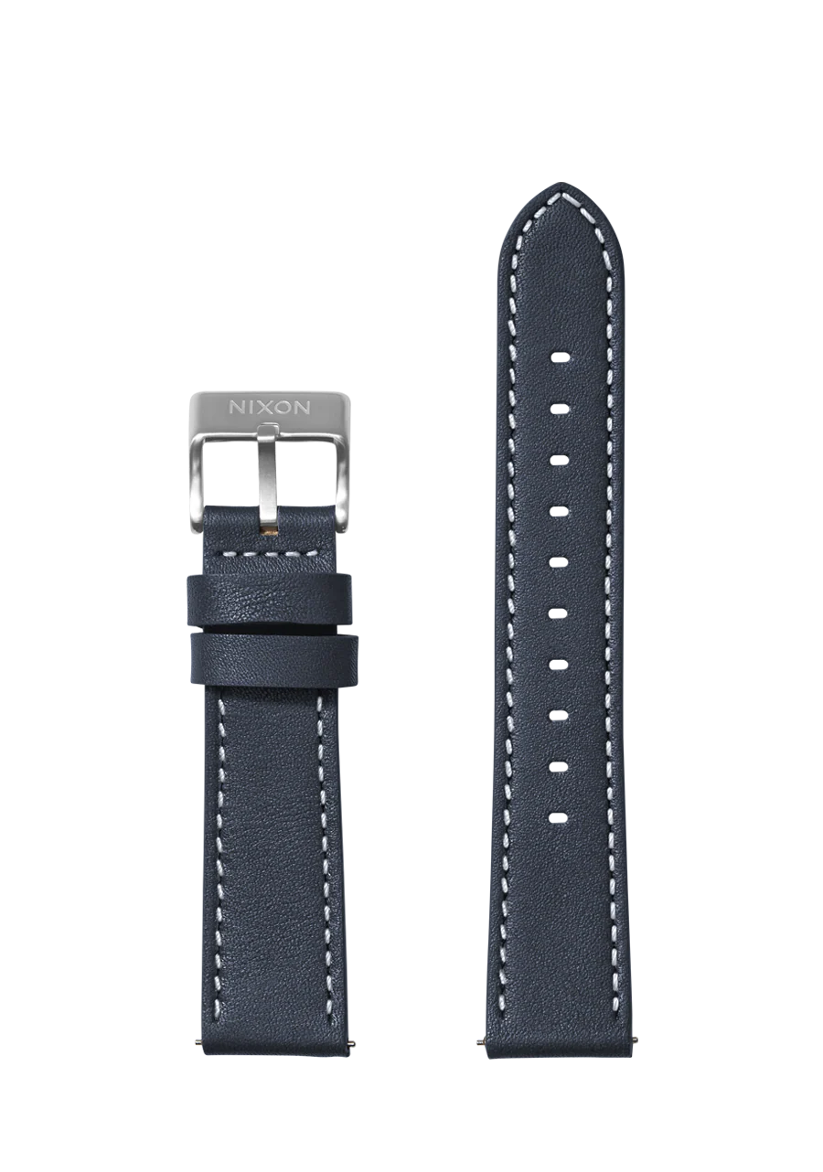 23mm Stitched Leather Band - Navy