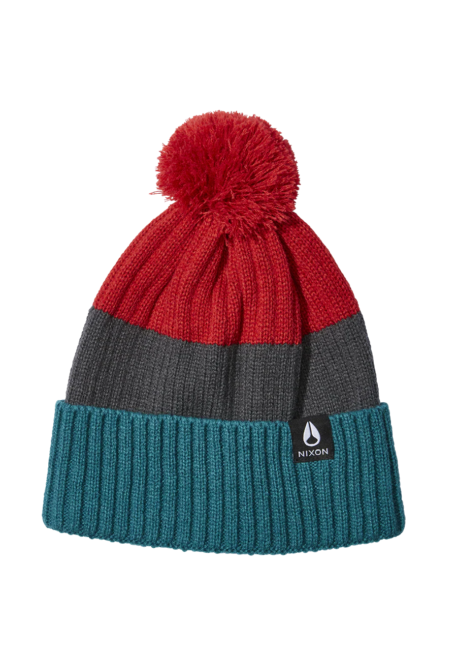 Schrader Pom Beanie - Dark Cedar / Red