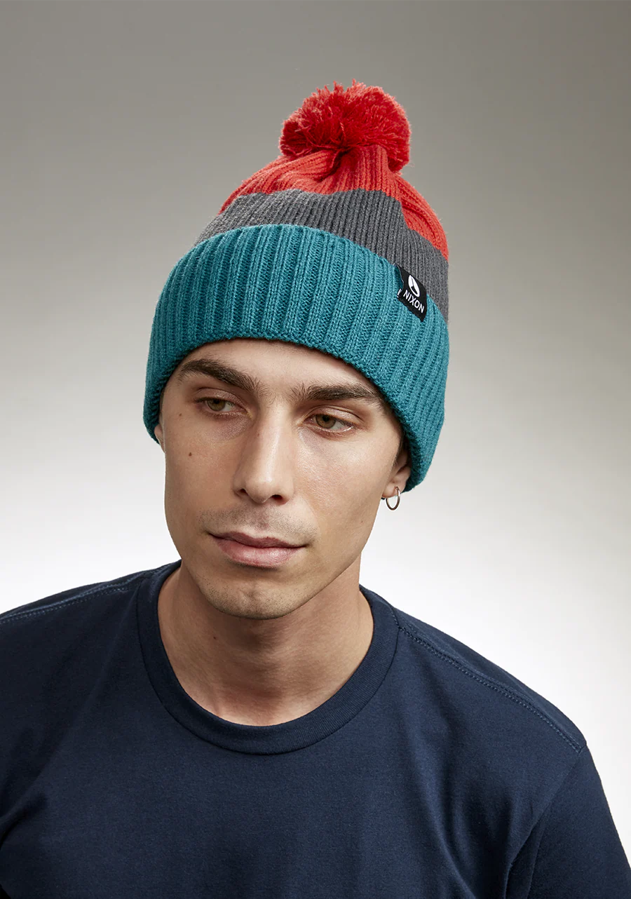 Schrader Pom Beanie - Dark Cedar / Red - Image 3