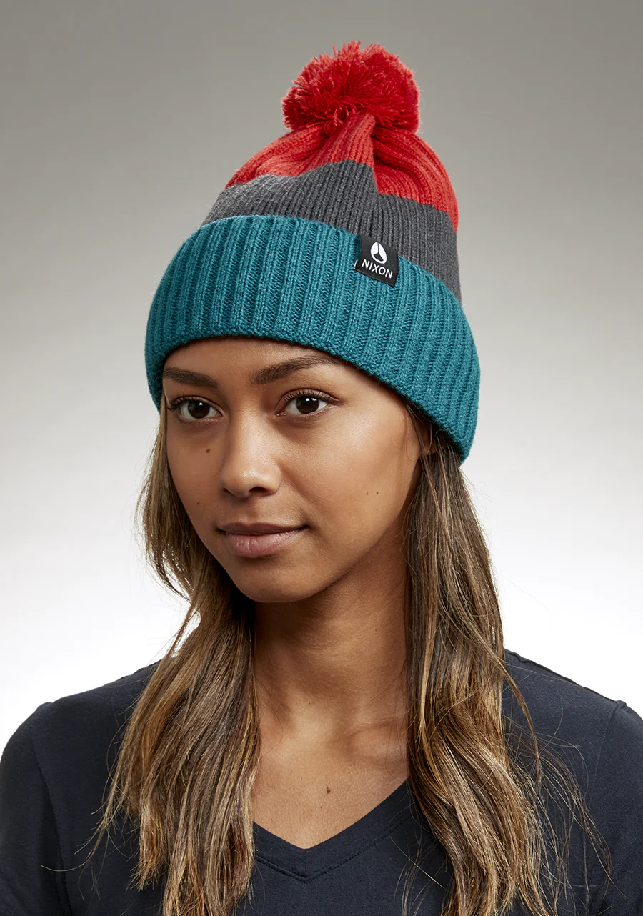 Schrader Pom Beanie - Dark Cedar / Red - Image 5