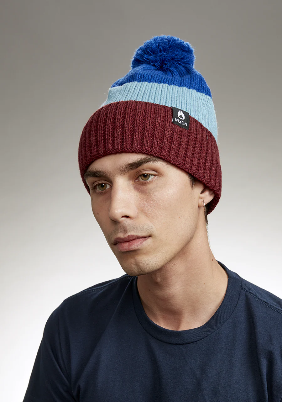 Schrader Pom Beanie - Dark Cherry / Blue - Image 3