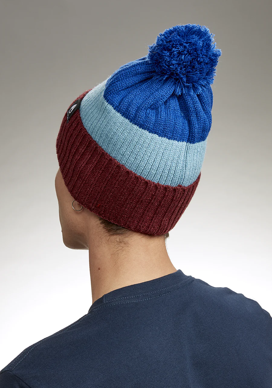 Schrader Pom Beanie - Dark Cherry / Blue - Image 4