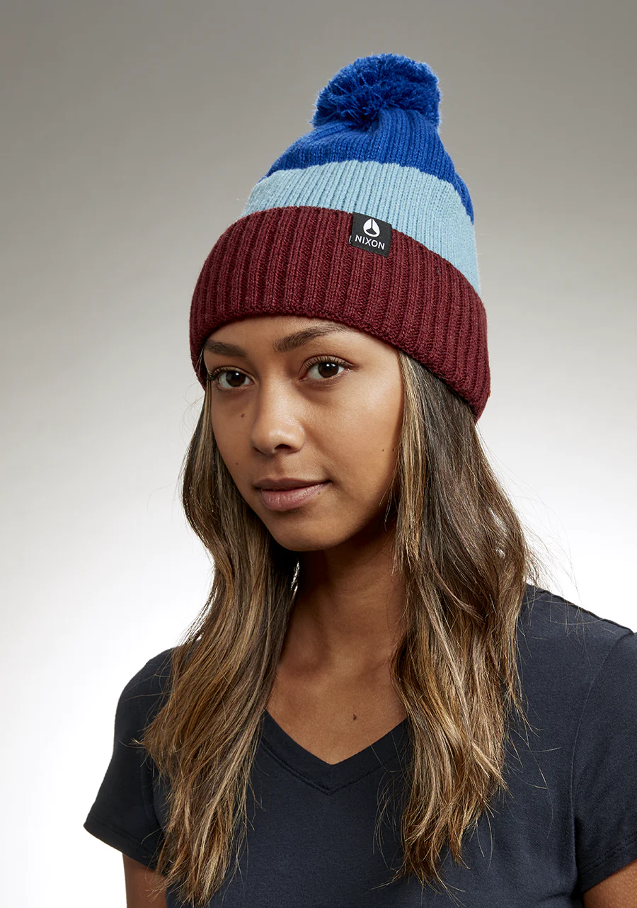 Schrader Pom Beanie - Dark Cherry / Blue - Image 5